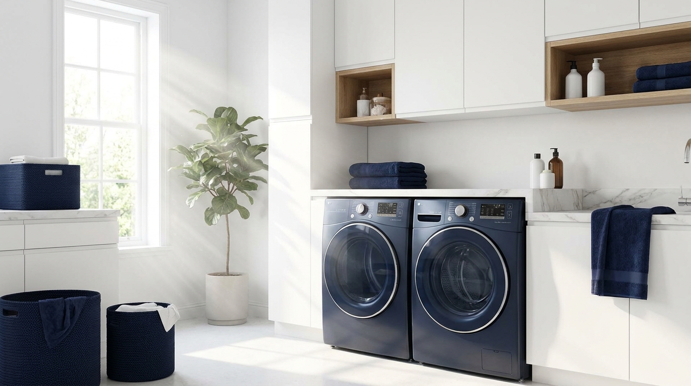 A clean, fresh laundry room showing good air quality