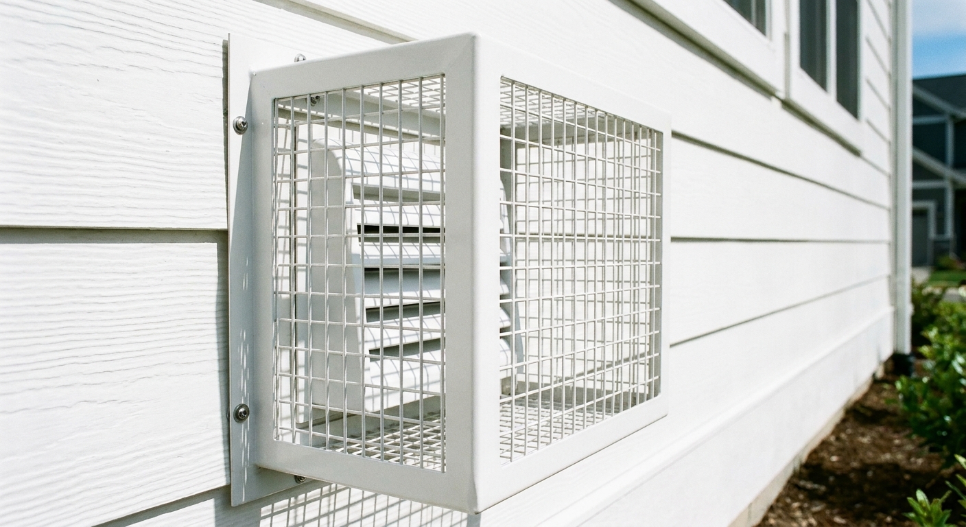 A professionally installed bird guard cover secured to a home's exterior